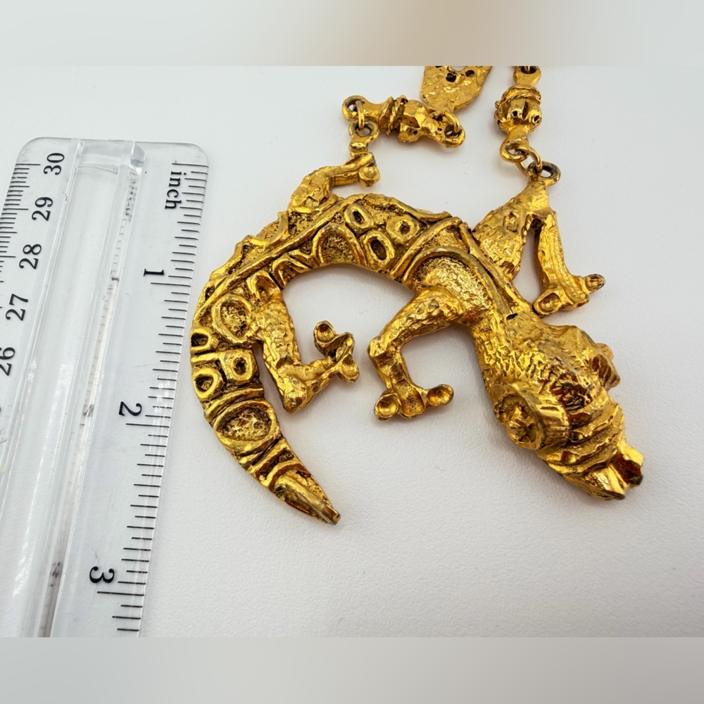 Massive VTG 80s Runway Lizard Necklace - 112g Molten Gold Style - Heavy Couture - Picture 6 of 11